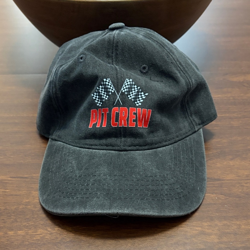 Pit Crew Baseball Cap with Checkered Flags - Black